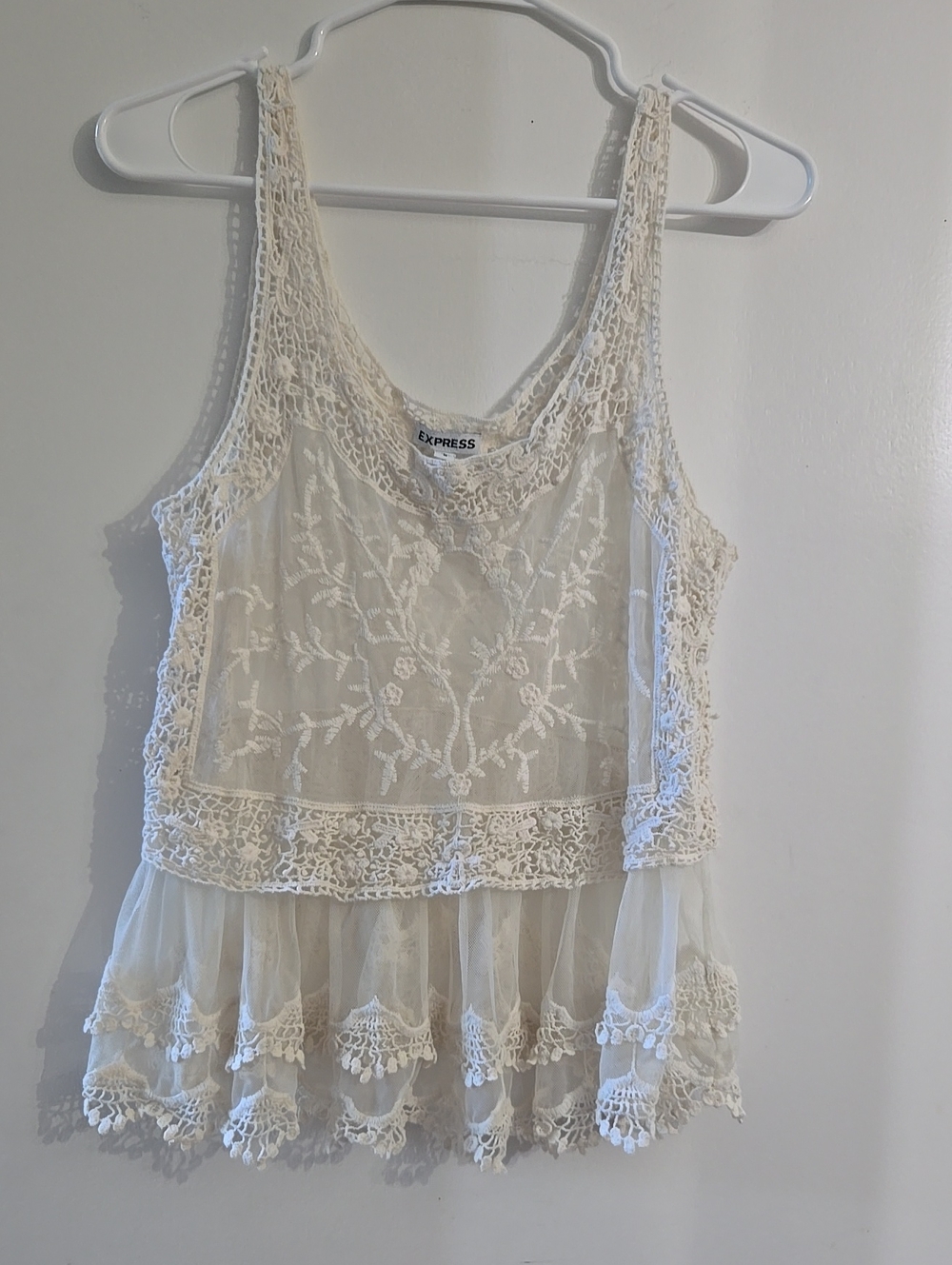 Express Cream Lace Crochet Peplum Camisole